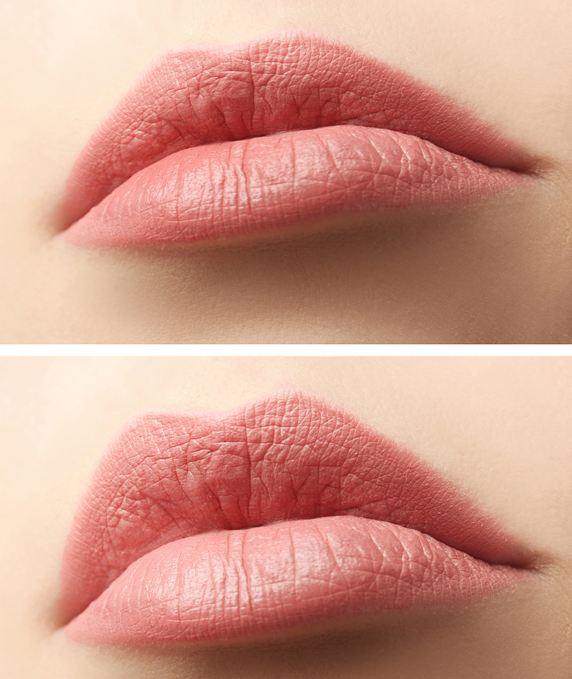 Two photos of female lips