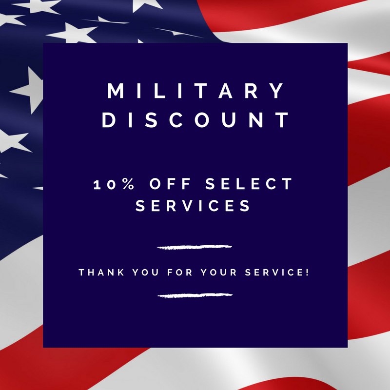 Military discount: 10% off select services. Thank you for your service.